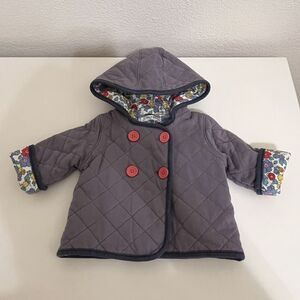 Baby Boden Purple Quilted Hooded Coat Jacket Floral Lined Girls Size 3-6 Months
